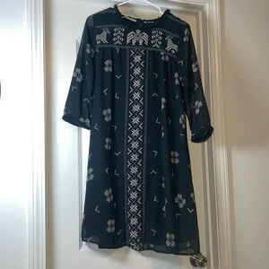 Maison Scotch Mademoiselle Black Aztec Fringe Tunic Dress 3/4 Sleeve - Size 3